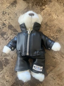 Trump Marina Hotel 2004 Herrington Teddy Bear 10" White Plush Motorcycle Leather - Picture 1 of 4