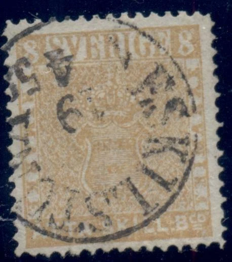 SUECIA #4 (4), 8sk amarillo, usado, magnífico color y centrado, certificado Pinchot Foto 1 de 1