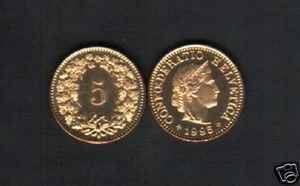 SWITZERLAND 5 RAPPEN KM-26 1995 x 50 Pcs Lot LIBERTY UNC CURRENCY SWISS COIN - Picture 1 of 5