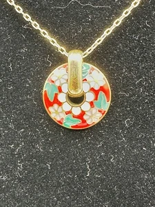 Vintage Red Floral Cloisonné Gold Tone Necklace - Picture 1 of 6
