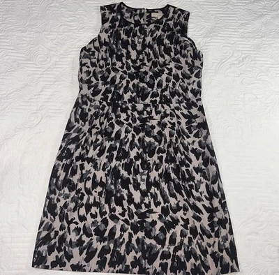 Vestido Ann Taylor Loft Talla 12 Negro Gris Estampado Leopardo Negocios Oficina Iglesia Foto 1 de 4