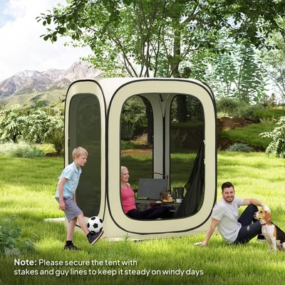 Выскакивающая экранная палатка 6 x 6 футов, кемпинговая беседка UPF50+ с сумкой для переноски, бежевая - Изображение 1 из 4