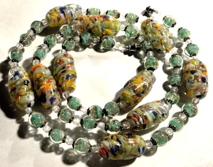 Rare Vintage Venetian Fancy Sommerso Glass Beads Beaded Necklace - Picture 1 of 10