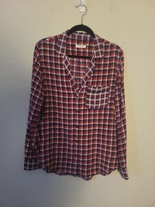 Equipment Red Plaid Silk Button Front Blouse Sz M Office Business Casual Career - Picture 1 of 7