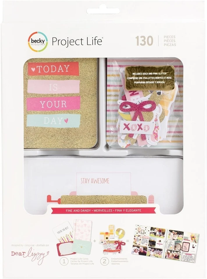 Project Life Fine and Dandy Value Kit (130) Pcs 380806 Gold & Pink Glitter