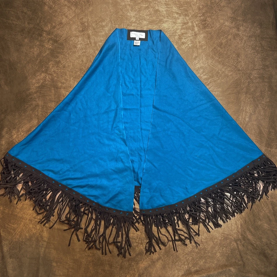 Colección Tasha Polizzi Vintage Mantón Azul Cabra Gamuza Flecos Pashmina Mezcla Lana Foto 1 de 4