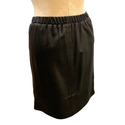 Size 4 Kenneth Cole Black Leather. Pull On Lined Skirt Elastic Waist - Image 1 of 4