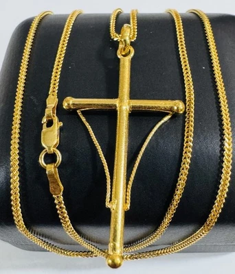 22K 916 22CT Fine Real Genuine Gold 20” inch Cross Set Necklace 7.26g 1.5mm - Image 1 of 4
