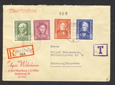 Germany West 1950 Registered  cover to Sweden - Image 1 of 2