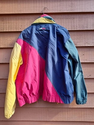 CHAQUETA VINTAGE GRANDE TOMMY HILFIGER bloque de color con capucha oculta etiqueta de lavandería bonita Foto 1 de 4