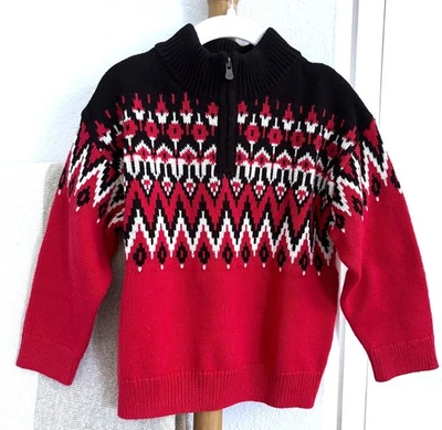 NEW Gap Boys Winter Sweater 4 Years Red Fairisle HOLIDAY 1/4 Zip Mock Neck $45 - Image 1 of 4