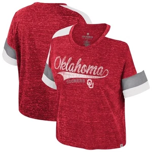 Women's Colosseum Crimson Oklahoma Sooners Color Block Scoop Neck T-Shirt - Picture 1 of 3