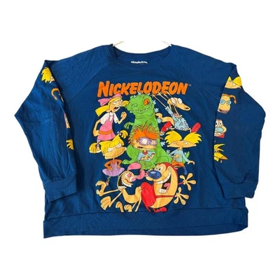 Nickelodeon Sweatshirt Mens 3XL Blue Crewneck 90s Cartoons Rugrats Hey Arnold - Image 1 of 4