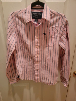 Abercrombie Boys Pink/Blue Pinstripe Long Sleeve Shirt - Size Large  - Image 1 of 4
