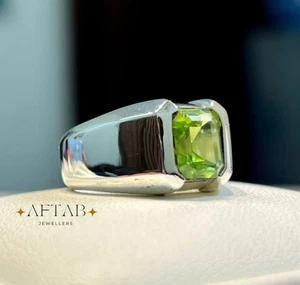 Natural Peridot Ring 925 Sterling Silver • Handmade August Birthstone Gift Him - Picture 1 of 5