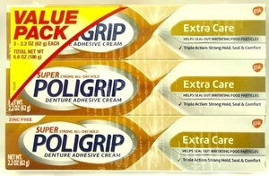 Super Poligrip Zahnersatz Haftcreme Extra Pflege 3 Stück falsche Zähne Zahnteil - Bild 1 von 5