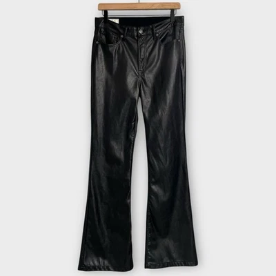 Gap 裤子黑色人造素食皮革 70 年代喇叭高腰女式 29 8 Y2K 时尚 — 第 1/4 张图片
