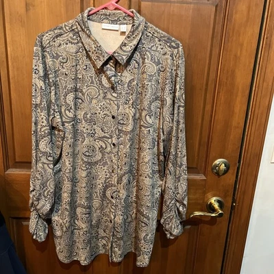 Camisa Susan Graver Estampada Reg Imitación Gamuza Tejida Manga Larga Taupe/Gris 1X A610408 Foto 1 de 4