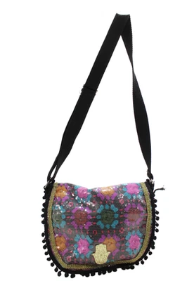 Bolso de mano LeSportsac para mujer con lentejuelas florales con pompones y adornos negro Foto 1 de 4