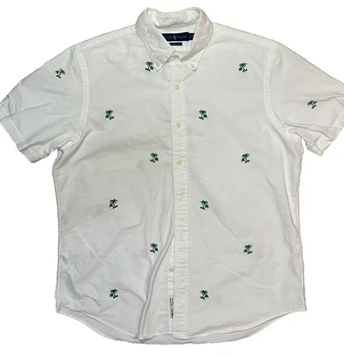 Camisa Polo Ralph Lauren Para Hombres L Calce Clásico Blanca Abotonada con Palmas Bordadas Foto 1 de 4