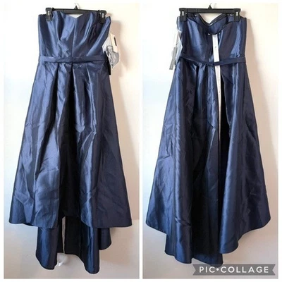 Alfred Sung D699S 无肩带高低礼服午夜海军蓝 8 — 第 1/4 张图片