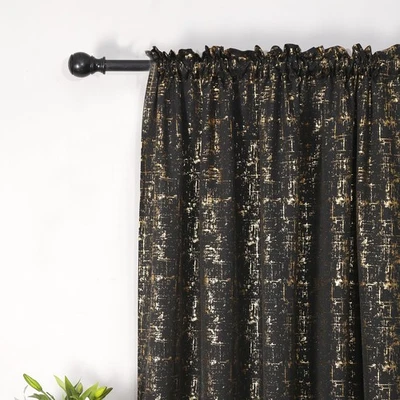 Cortinas texturizadas de lino con estampado de lámina dorada - Diseño de patrón de puntos geométricos para N... Foto 1 de 4