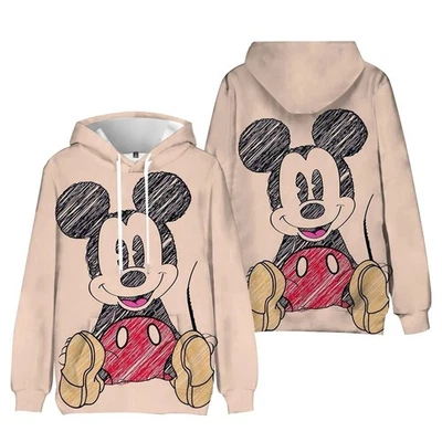 Disney Mickey Mouse Sketch Draw Cartoon Pullover Hoodie Winter Hooded Sweatshirt - Image 1 of 3