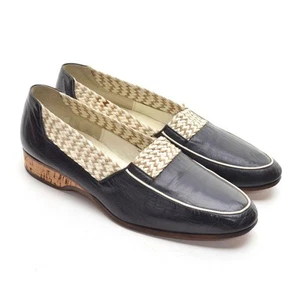 Damen-Loafer Church's handgefertigt geflochtener Besatz 10 M marineblau Leder Slipper flache Schuhe - Bild 1 von 9