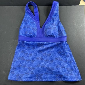 LL Bean Tankini Swim Top Women Size 4 Regular Blue Built In Bra Swimwear Beach - Picture 1 of 4