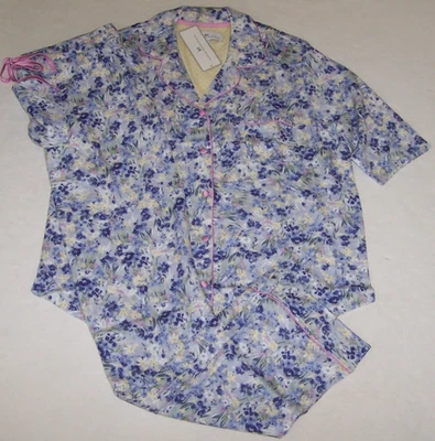 NWT Karen Neuburger Blue/Pink BRUSHED MEADOWS FLORAL Pajama Set M ELBOW SLEEVES - Image 1 of 4