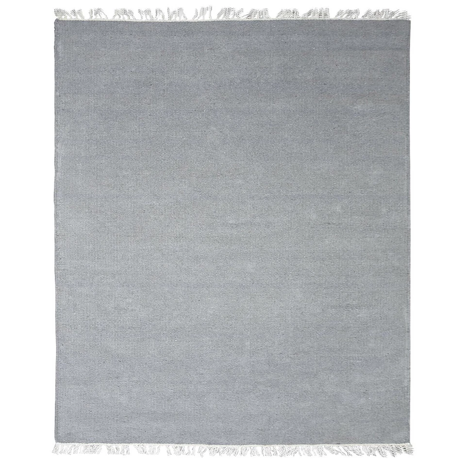 Eco-Friendly Hand Woven Flat Weave Kilim Wool Area Rug Solid Light Silver BBH - Image 1 of 1
