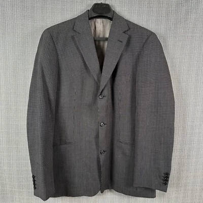 Hugo Boss Scorsese 开衫夹克男式 42R 黑色纹理 3 按钮超细羊毛 — 第 1/4 张图片