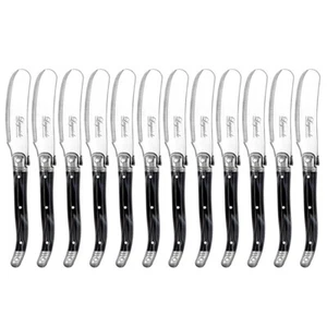 12pc Laguiole Etiquette 11.5cm Stainless Steel Pate Knife Cutlery Marble Black - Picture 1 of 2