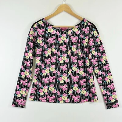 Camisa Top Betsey Johnson Punto Negro Rosa Floral Manga Larga Tejida Para Mujer Pequeña Foto 1 de 4