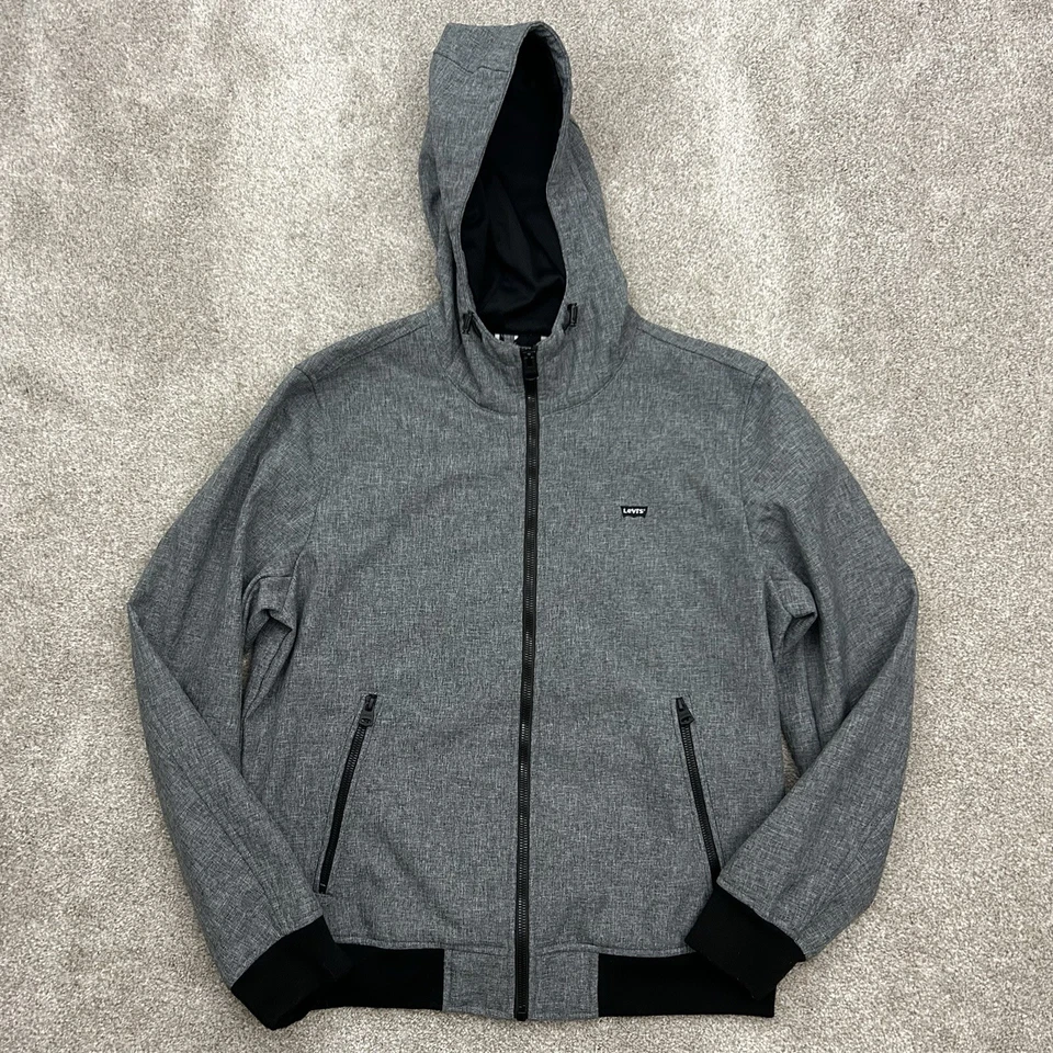 Levis Soft Shell Jacket Men’s Size Medium Gray Hooded Full Zip Outdoors - Image 1 of 4
