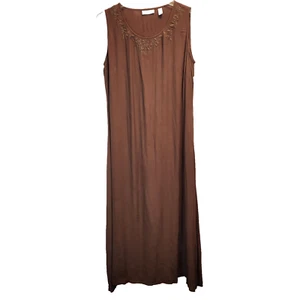 Kate Hill Grand Bazaar Women`s Dress Size 20W Brown Maxi Casual Embroidery NWT - Picture 1 of 8