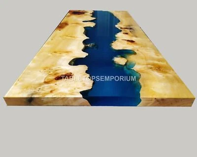 Blue Resin Epoxy Dining Sofa Coffee Corridor Table Mappa Burl Acacia Wooden Deco - Image 1 of 4