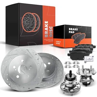 8x Rotor de freno trasero perforado y pastilla de freno + cojinete de buje para Toyota Matrix 2009-2010 Foto 1 de 4