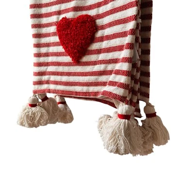 Cupcakes And Cashmere Heart Throw Blanket Raised Red Hearts & Dangling Tassels - Image 1 of 4