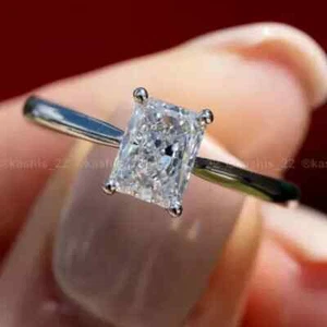 2.08 Cts Radiant Cut E VVS1 Lab Grown CVD Diamond Ring Solitaire 14k White Gold - Picture 1 of 17