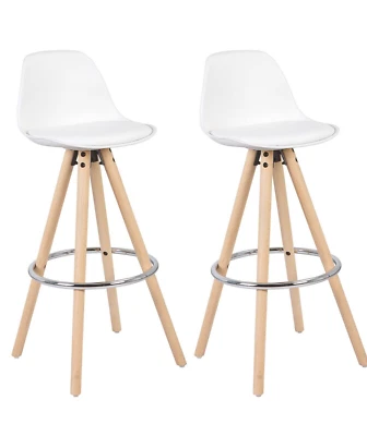 2er Set Barhocker Tresenhocker Barstuhl Holz mit Lehne Stuhl Weiß hb45ws-2 - Bild 1 von 4
