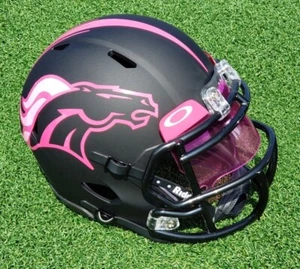 DENVER BRONCOS PINK LOGO BREAST CANCER BLACK MATTE FOOTBALL MINI HELMET - Picture 1 of 1