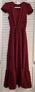 Fashion Burgundy Short Sleeve V Neck Ruffle Maxi Dress Size Small NWT - Picture 1 of 2
