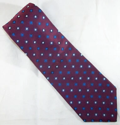 Corbata GEOFFREY BEENE Borgoña, Azul, Plata Cuadros Seda 58" Largo x 4" W (E923) Foto 1 de 3