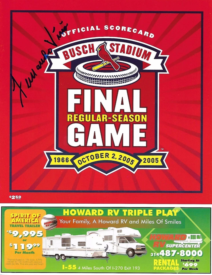 FERNANDO VINA PARTIDO FINAL firmado por los Cardenales de San Luis en el Busch Stadium SCORECARD  Foto 1 de 1