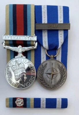 Full Size Medals COPY OSM Afghanistan + Clasp & NATO ISAF + clasp&Pin Ribbon Bar