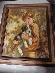 Vintage Mid Century Boy And Dog Comrades Signed C. Mitchell Framed Art 24 X 20” - Picture 1 of 7