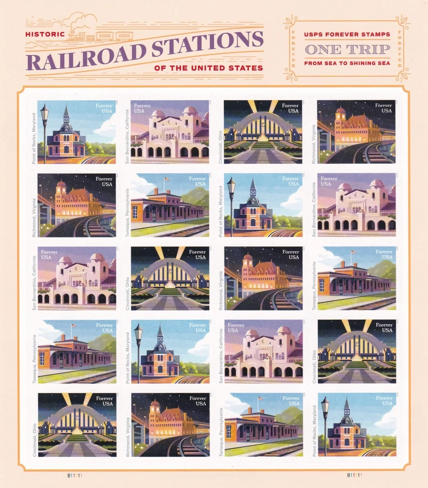 Sc5758/62 Historic RR Stations Pane of 20 MNH - Image 1 of 1