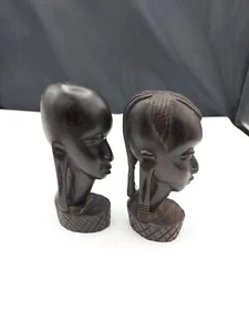 Set of 2 Genuine Hand Carved African Tribal Head Sculptures 5 Inches Tall - Picture 1 of 8