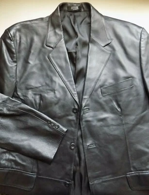 NUEVO J FERRAR Hombres Chaqueta de Cuero Blazer Estilo 3 BTN Sólido NEGRO TALLA M (apx 40R) Foto 1 de 4